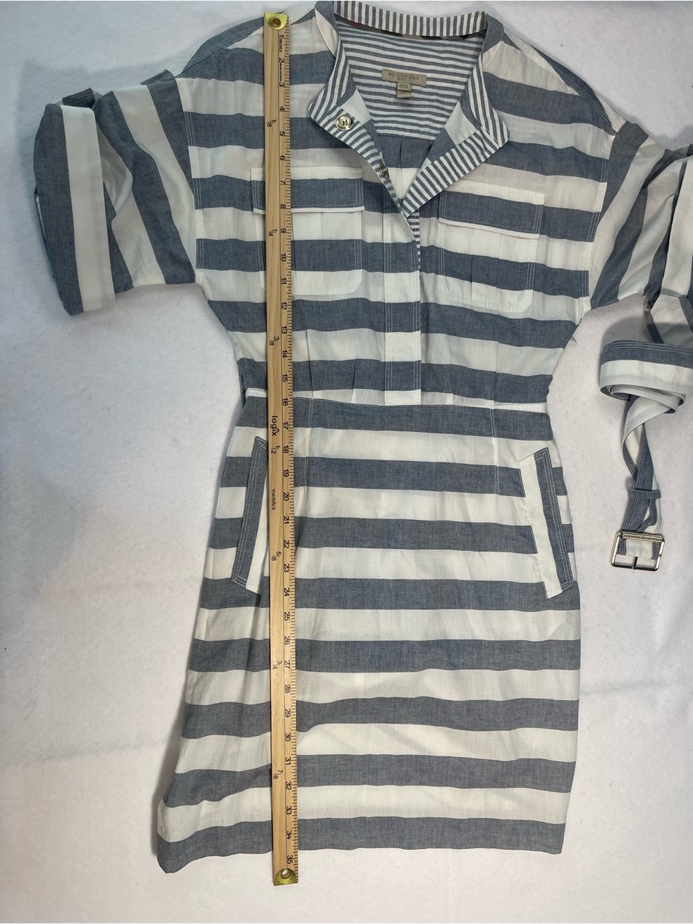 Burberry Brit Blue & White Striped Belted Shirt Dress Size 4 - Picture 13 of 16